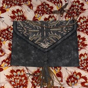Chic Black and Gray Embroidered Clutch